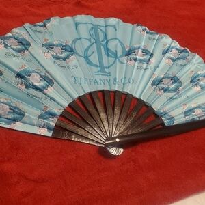 Aqua and Brown Hand Fan